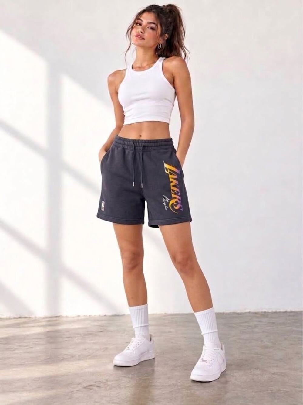 Lakers Fleece Shorts, Black w/ graphic logo Hollister brand, size XS